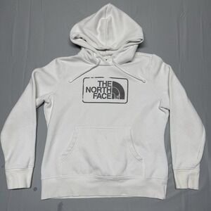 The North Face Hoodie Womens Large White Graphic Logo Pullover Fleece Pockets